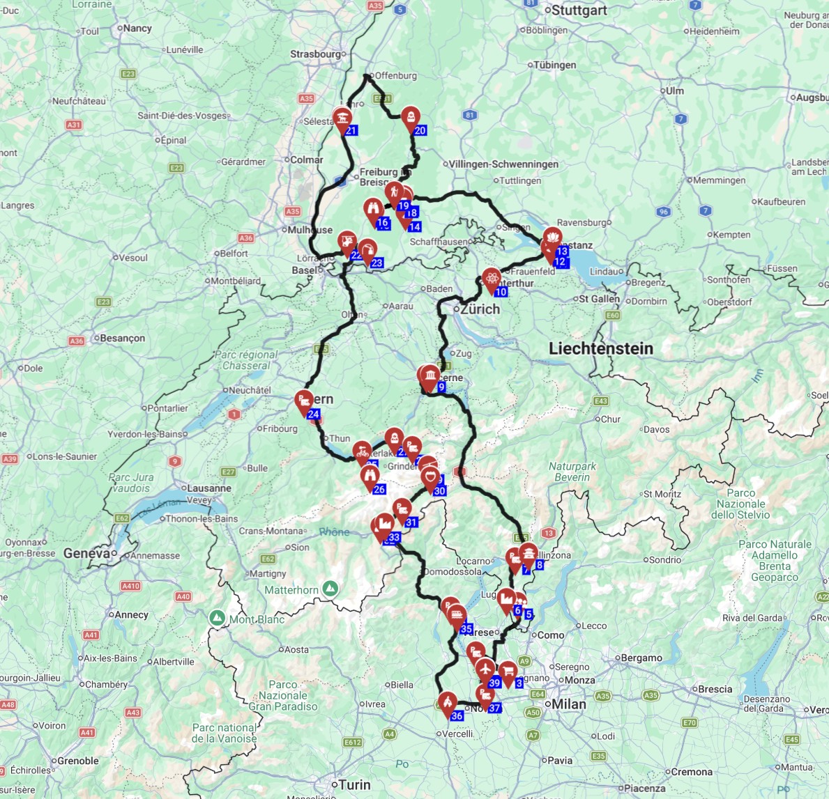 Map for טיול קרוואנים באיטליה - מסלול ממילאנו ליער השחור